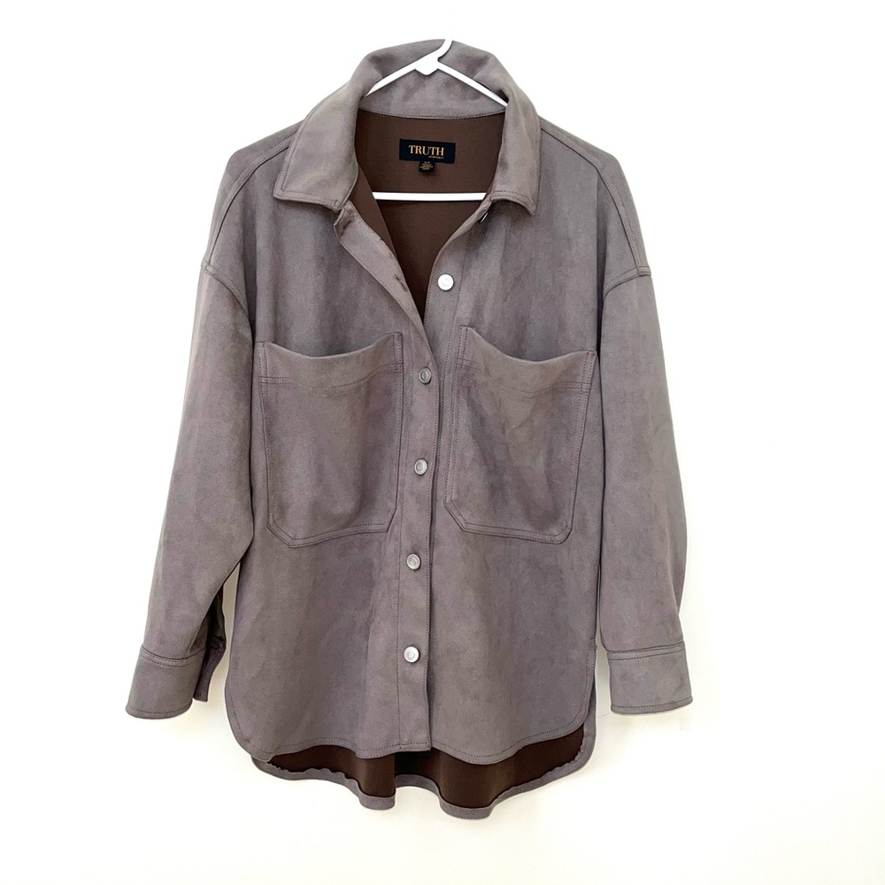 Faux Suede Leather Shacket (Shirt Jacket), Oversized Minimalistic ~ Size: Small